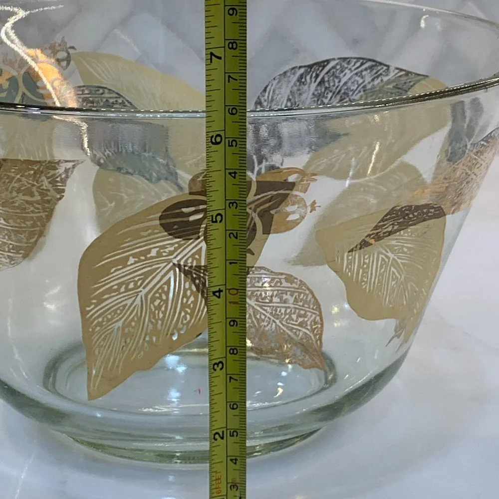 Vintage MCM Salad Bowl -Gold Leaf and Berries -Large